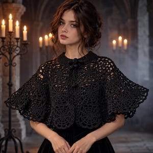 Spider Web Crochet Cape Pattern PDF, Gothic Halloween Shawl, Granny Square Capelet, Witchy Costume