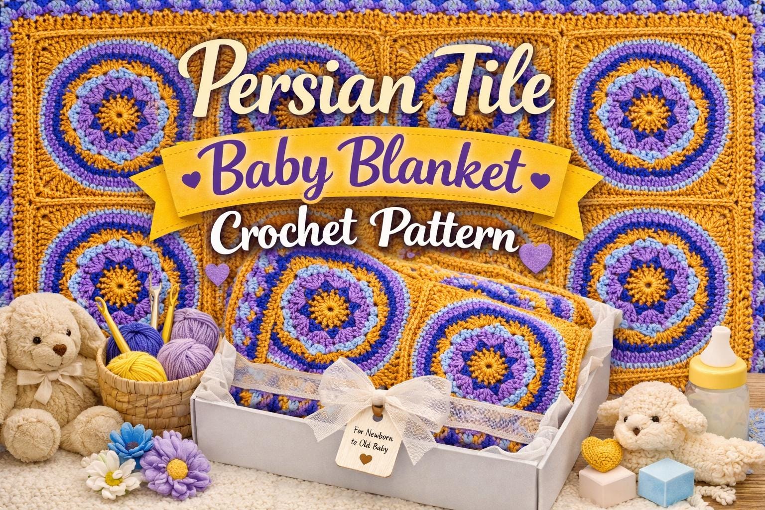 15 Persian Tile Crochet Patterns for Blankets, Pillows, and Colorful Home Decor 4 Persian Tile Baby Blanket Crochet Pattern