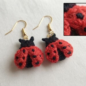Crochet Ladybug Earrings Pattern PDF, Micro Amigurumi Insect Dangle Jewelry