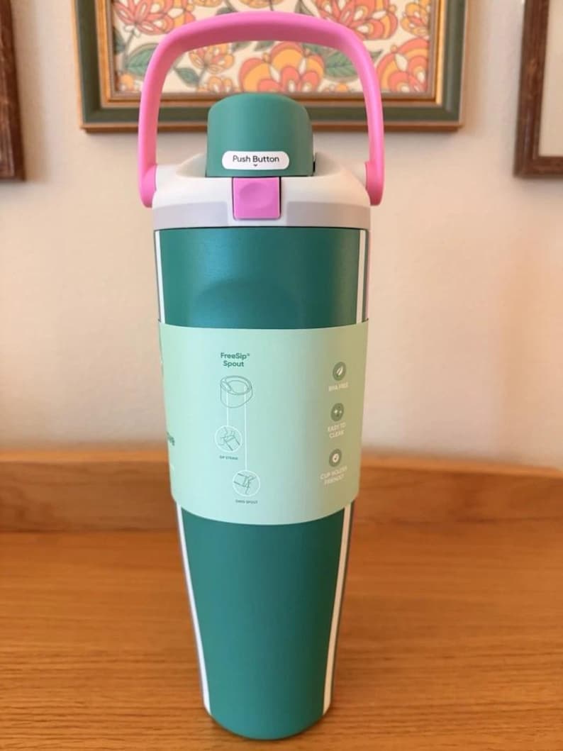 NEW Owala "Vacation Mode" 40oz Sway Birthday Bash 2026 Green Pink Water Bottle,Insulated Stainless Steel Tumbler,Birthday Gift for Her image 2