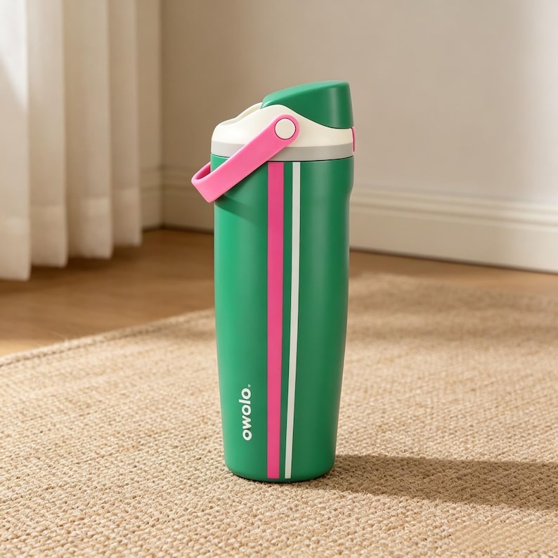 NEW Owala "Vacation Mode" 40oz Sway Birthday Bash 2026 Green Pink Water Bottle,Insulated Stainless Steel Tumbler,Birthday Gift for Her image 1