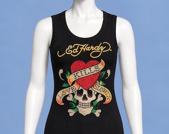 Ed Hardy Kids – Schwarzes Strass-Tanktop „Love Kills Slowly“