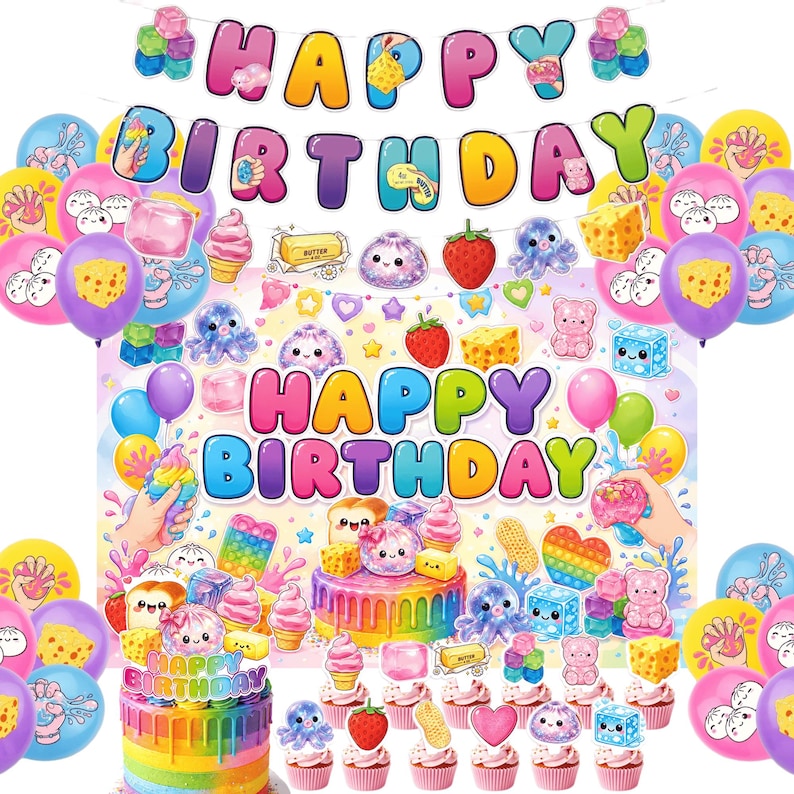 Colorful Squishy-themed Birthday Party Decoration Kit With Banner ...