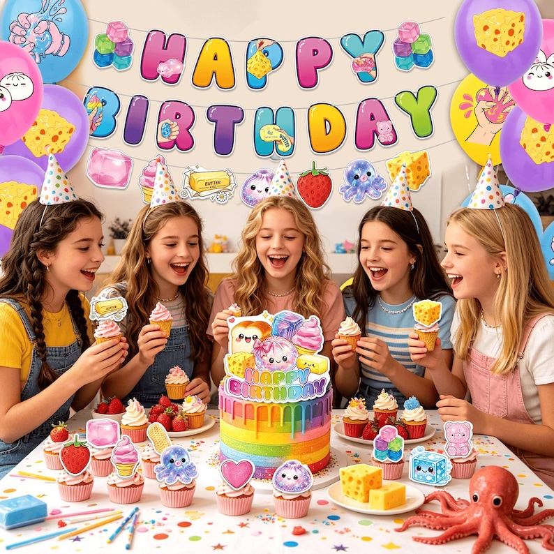 Colorful Squishy-themed Birthday Party Decoration Kit With Banner ...