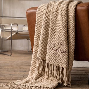 Custom Embroidered Throw Blanket, Personalized Housewarming Gift, Knitted Blanket for New Home, Warm Housewarming Present, New Home Decor