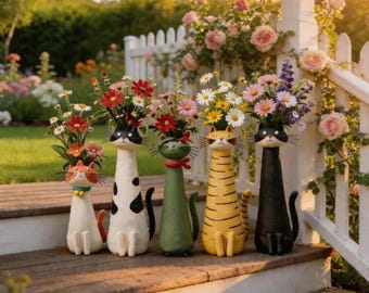 Hand-Painted Resin Cat Vase, Creative Cat Resin Crafts, Fun Long-Necked Cat Desktop Ornaments, Cute Home Decor, Home Decor Gifts