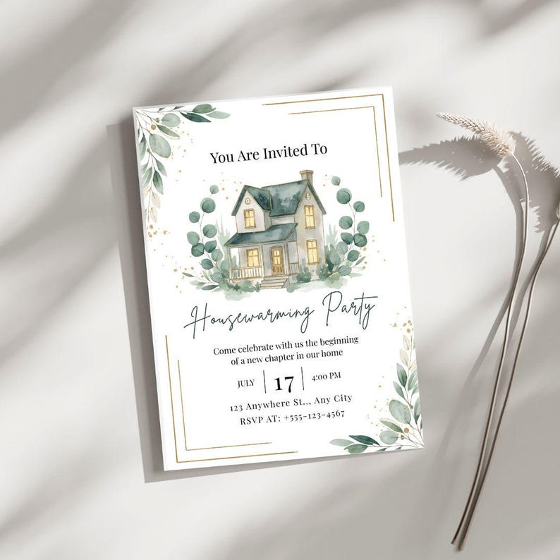 Editable Sage Green Watercolor Housewarming Invitation Template ...