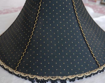 Large Black & Gold Lampshade | 16” Wide Empire Shade with Fringe Trim | Elegant Traditional Lighting