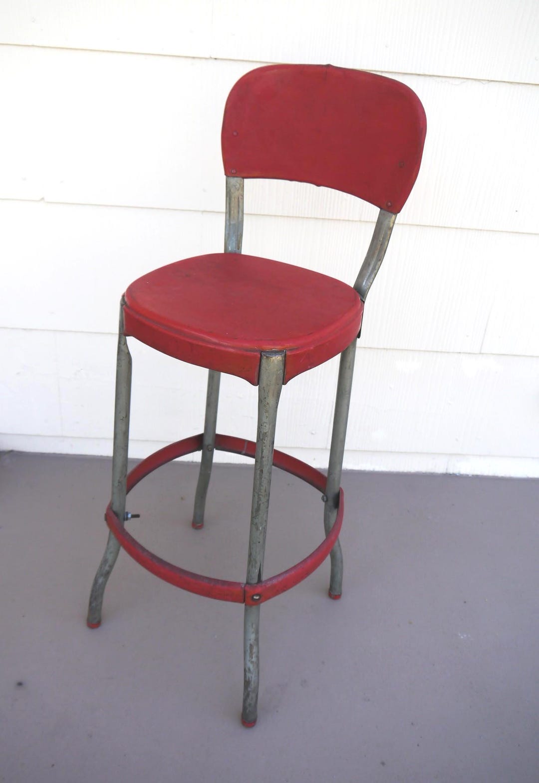 Vintage Cosco Red Metal Stool – Mid Century Industrial Counter Stool ...