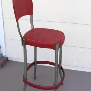 Vintage Cosco Red Metal Stool – Mid Century Industrial Counter Stool with Back
