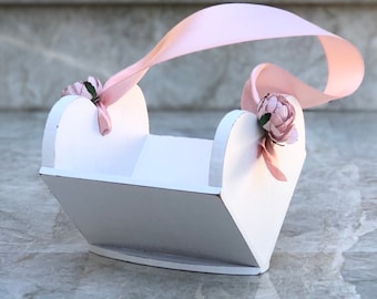 MINI Flower Girl Basket~Heart Shaped Basket~Shabby Chic~Cottage~Fairytale Wedding