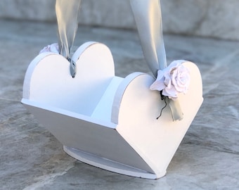 MINI Flower Girl Basket~Heart Shaped Basket~Shabby Chic~Cottage~Fairytale Wedding