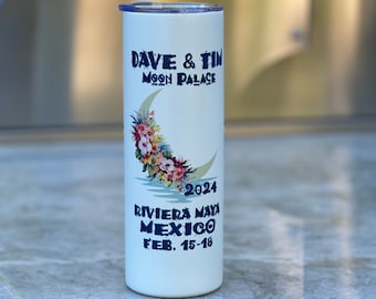 Dave And Tim in Mexico 2024 ~ Glow in the Dark ~ 20 oz. Travel Mug ~ Floral Moon ~ Vacuum Insulated with Lid and Straw