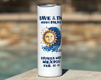 Dave And Tim in Mexico 2024 ~ 20 oz. Travel Mug ~ Moon ~ Sun ~ Vacuum Insulated with Lid and Straw