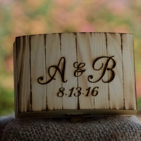 Personalized Rustic Ring Bearer Box - Stained - Burned/Engraved - Initials - Ring Bearer Pillow Alternative/Keepsake - Country Chic/Woodland