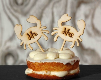Personalized Cake Topper-Crabs-Beach Wedding-Shabby Chic- Rustic Chic Burned/Engraved Mr. & Mrs. crab set ~ Wooden beach Cake Topper