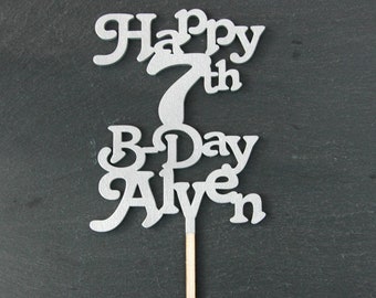Personalized Cake Topper-Custom Cake Topper-Laser Engraved Wooden Cake Topper-Happy Birthday Cake Topper-Age Name Cake Top