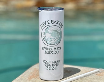 Dave And Tim in Mexico 2024 ~ 20 oz. Travel Mug ~ Moon ~ Wave ~ Vacuum Insulated with Lid and Straw