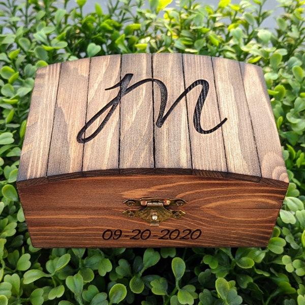 Personalized Rustic Ring Bearer Box - Stained - Burned/Engraved - Monogram - Ring Bearer Pillow Alternative/Keepsake - Country Chic/Woodland