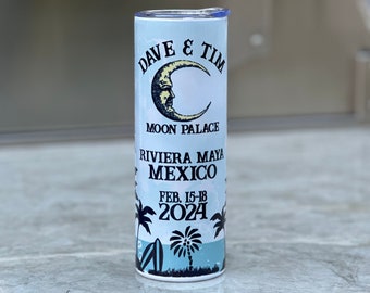 Dave And Tim in Mexico 2024 ~ 20 oz. Travel Mug ~ Moon ~ Surf ~ Vacuum Insulated with Lid and Straw