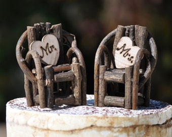 Rustic Cake Toppers~ Grapevine Twig Chairs~Vineyard~Woodland~Rustic~Cottage Wedding~ Rustic Chic~ Burned/Engraved Mr. & Mrs. Cake toppers