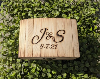 Personalized Rustic Ring Bearer Box - Stained - Burned/Engraved - Initials - Ring Bearer Pillow Alternative/Keepsake - Country Chic/Woodland