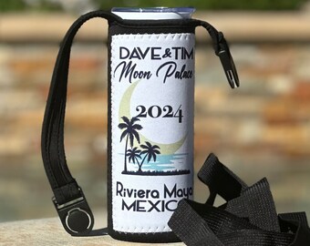 Dave & Tim Mexico 2024 ~ Cross Body Travel Mug Carrier ~ Convertible Short Strap ~ Neoprene ~ Adjustable Strap