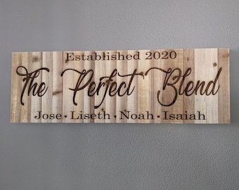 LARGE Personalized Laser Engraved Wooden Rustic Sign ~ The Perfect Blend ~ Family Sign ~ Established ~ Wooden Slat Sign ~ Custom Wooden Sign