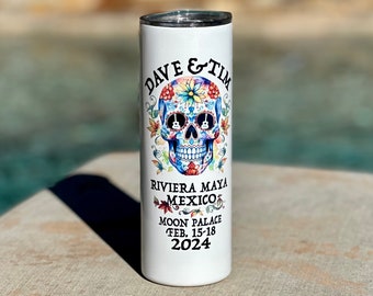 Dave And Tim in Mexico 2024 ~ 20 oz. Travel Mug ~ Sugar Skull ~ Vacuum Insulated with Lid and Straw