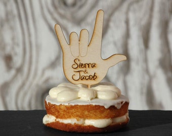 Personalized Cake Topper-ILY American Sign Language Cake Topper-I LOVE YOU Hand-Laser Engraved Wooden Cake Topper