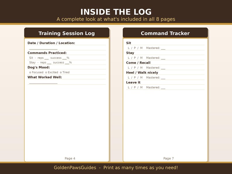 Dog Training Log Printable | Puppy Training Tracker | Command Progress ...