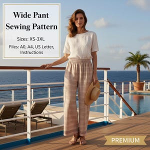 Wide Leg Pants Sewing Pattern PDF, High Waisted Elastic Trousers, Minimalist Linen Pants Pattern XS-3XL, Instant Download Printable