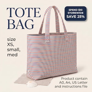 Tote Bag Sewing Pattern PDF | Beginner Market Bag Tutorial | Canvas Reusable Shopper | Instant Download A0 A4 US Letter | Sizes XS-M