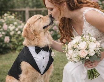 Elegant Dog Tuxedo Suit and Bandana Set, Formal Wedding & Party Attire with Detachable Bow Tie Dogs Vest, Pet Costume,Small to Large Breeds