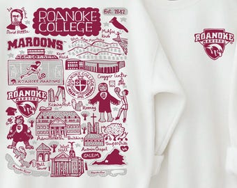 Custom College Hand Sketched Sweatshirt, Personalized Roanoke College Graphic Shirt, Vintage University Alumni Gift Hoodie