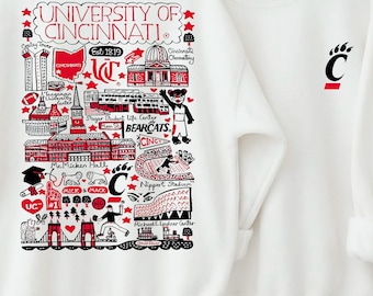 Custom University Hand Sketched Graphic Sweatshirt, Cincinnati Crewneck Shirt, Vintage University Alumni Hoodie