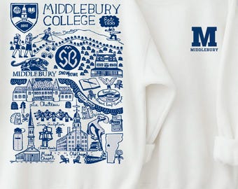 Custom College Hand Sketched Graphic Shirt, Personalized Middlebury Sweatshirt, Vintage Alumni Gift Hoodie