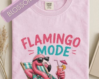 Flamingo Mode lounging flamingo T-shirt | tropical summer beach drink