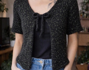 Modello per maglia di un cardigan da donna, giacca primaverile con fiocco, bolero fai da te, adatto ai principianti, download in PDF