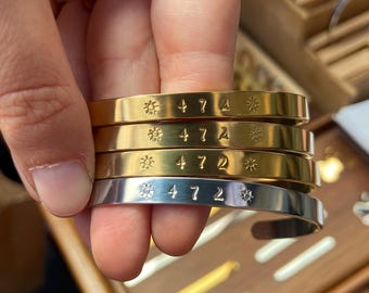 Bracciale rigido in acciaio inossidabile personalizzato con incisione a mano, gioiello personalizzato con incisione.