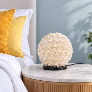 Shell Table Lamp With White Seashell Bloom, 17 cm Coastal Bedside Light