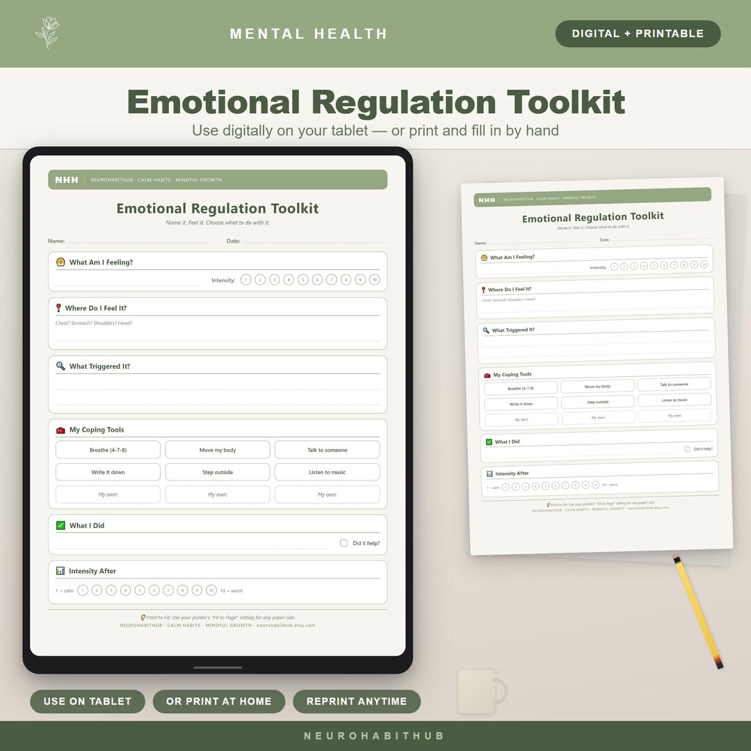 Emotional Regulation Toolkit Printable, ADHD Coping Skills Worksheet ...
