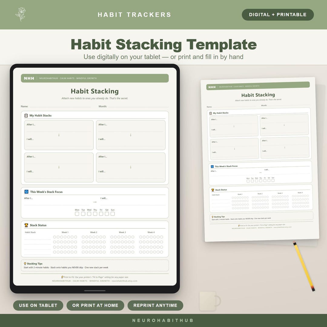 Habit Stacking Template ADHD, Habit Chain Builder Printable, Atomic ...