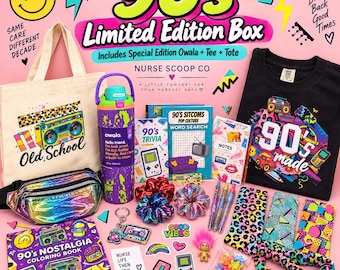 Coffret Rétro Années 90 | Coffret Mystère Nostalgie Édition Limitée | Owala + T-shirt + Sac + Goodies Années 90