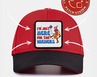 Casquette avec écusson I'm Just Here for the Wieners, casquette de camionneur et casquette de baseball amusante 4 juillet, casquette de hot-dog patriotique