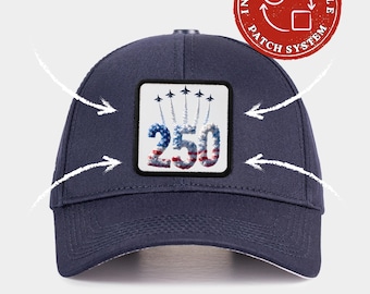 Casquette de camionneur et casquette de baseball avec écusson 250e anniversaire, casquette patriotique pour le spectacle aérien des États-Unis, casquette avec écusson amovible du 4 juillet