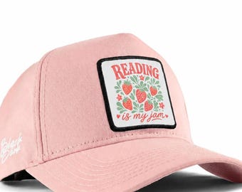 Casquette trucker « Reading Is My Jam » à écusson, casquette de baseball « Amoureux des livres et des fraises »