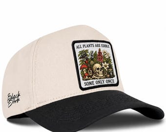 Casquette à patch tête de mort champignon, style trucker botanique, motif amovible