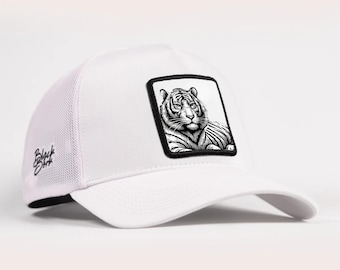 Casquette trucker personnalisée avec écusson tigre noir, casquette en filet brodée, casquette de baseball à motif animalier, cadeau snapback unisexe pour lui et son style