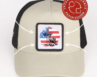 Casquette trucker croix chrétienne drapeau américain, casquette foi patriotique, chapeau religieux USA patch velcro